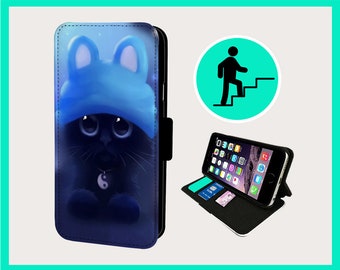 PEACEFUL BLACK CAT - Flip phone case iPhone/Samsung Vegan Faux Leather