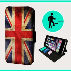 UNION JACK BRITISH - Funda tipo libro para iPhone/Samsung de piel sintética vegana