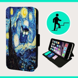 TARDIS STARRY TRAVELS - Flip-telefoonhoesje iPhone/Samsung veganistisch kunstleer