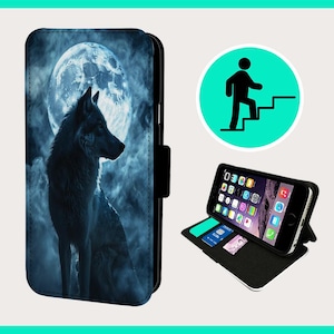 WOLF FULL MOON - Flip-telefoonhoesje iPhone/Samsung veganistisch kunstleer