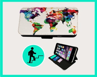 WORLD MAP TRAVELS - Flip phone case iPhone/Samsung Vegan Faux Leather
