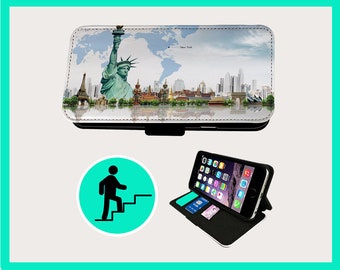 WORLD TRAVELS FREEDOM - Flip phone case iPhone/Samsung Vegan Faux Leather