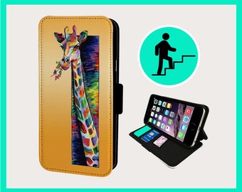 FUNNY GIRAFFE CHOMPING - Flip phone case iPhone/Samsung Vegan Faux Leather