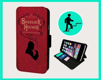 SHERLOCK VINTAGE BOOK - Funda plegable para iPhone/Samsung de piel sintética vegana