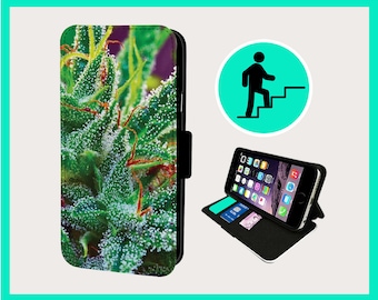 WEED GANJA SMOKE - Étui à rabat pour iPhone/Samsung imitation cuir végétalien