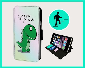 DINOSAUR FUNNY LOVE - Flip phone case iPhone/Samsung Vegan Faux Leather