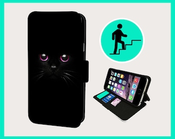 BLACK CAT PINK Eyes - Étui à rabat pour iPhone/Samsung imitation cuir végétalien