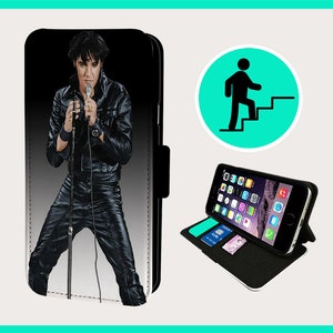 ELVIS HANDSOME KING - Funda plegable para iPhone/Samsung de piel sintética vegana