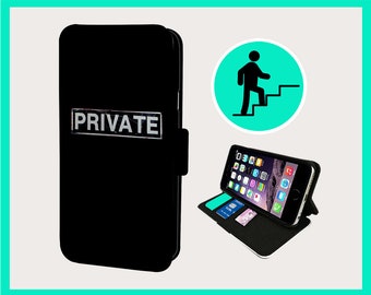 PRIVATE PHONE WARNING - Flip phone case iPhone/Samsung Vegan Faux Leather