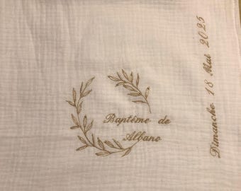 Envoltura/envoltura de bautizo/lino blanco/bordado, envoltura de plumeti
