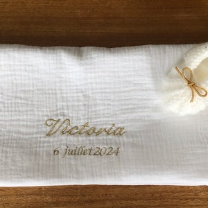 baptism, baptism swaddle, white linen, plumeti swaddle