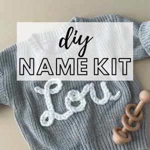 DIY Name Sweater Kit Embroider sweater name tutorial sew name with yarn kit