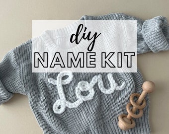 DIY Name Sweater Kit Embroider sweater name tutorial sew name with yarn kit