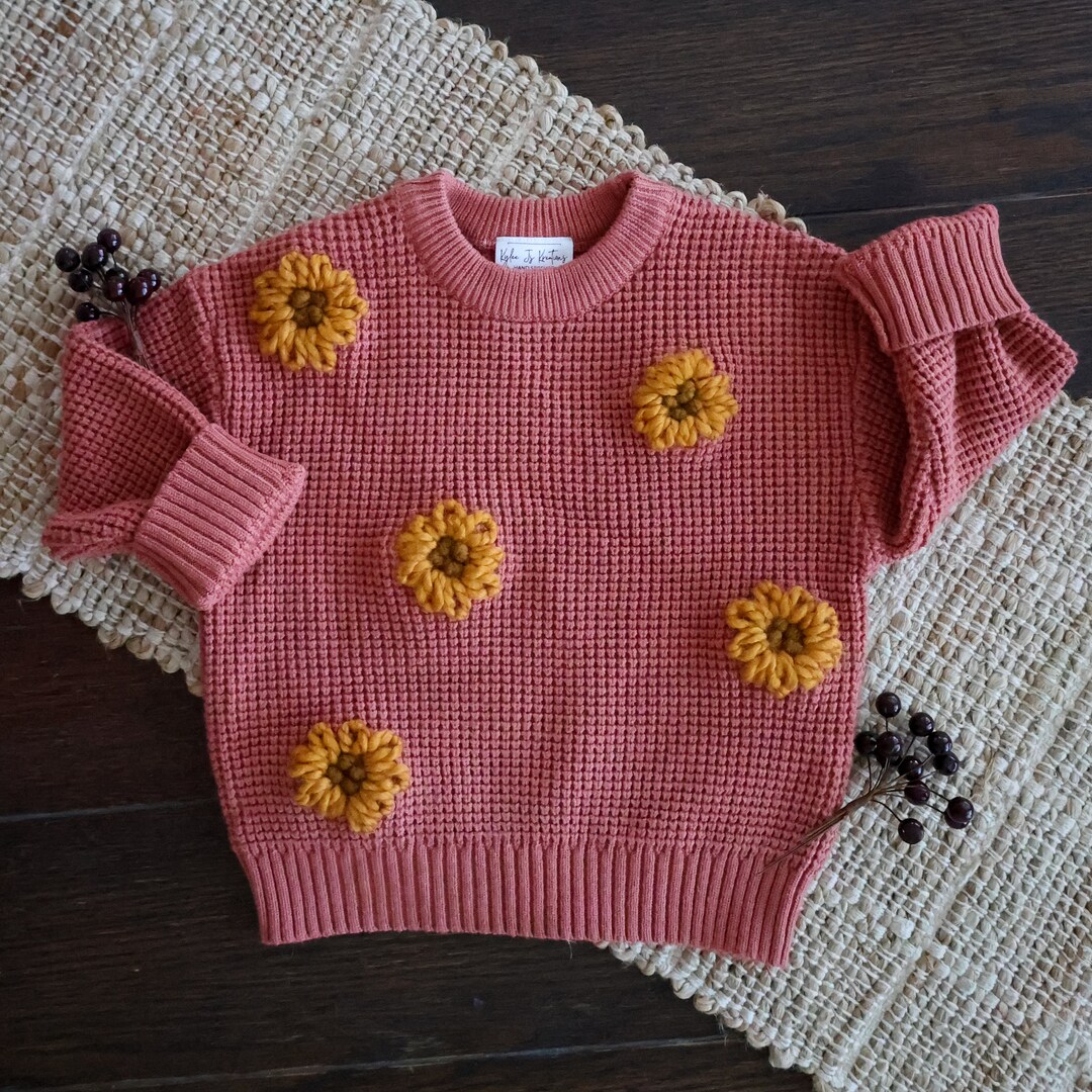 Sunflower Sweater Yellow Flowers Embroidered Childrens Sweater Etsy