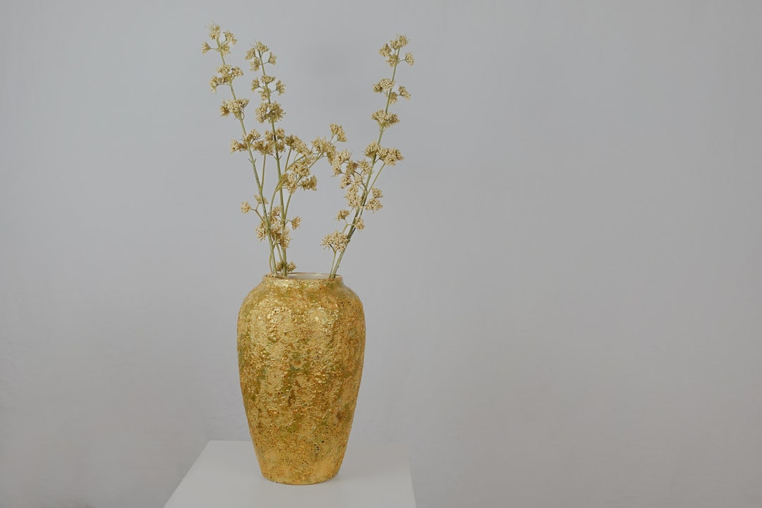 Tall Vase Handmade Ceramic Vase Gold Vase Texture Vase Etsy