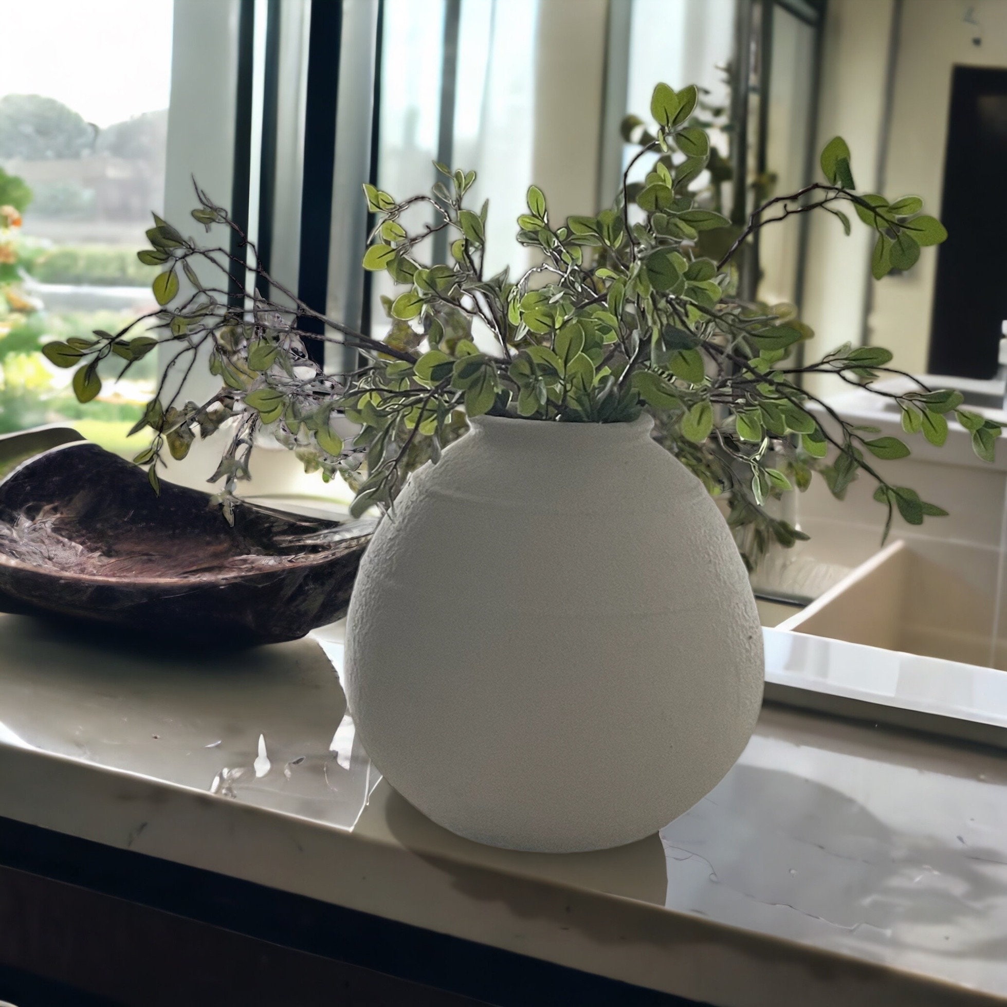 White Texture Distress Oval Vase Handmade Made Ceramic Etsy