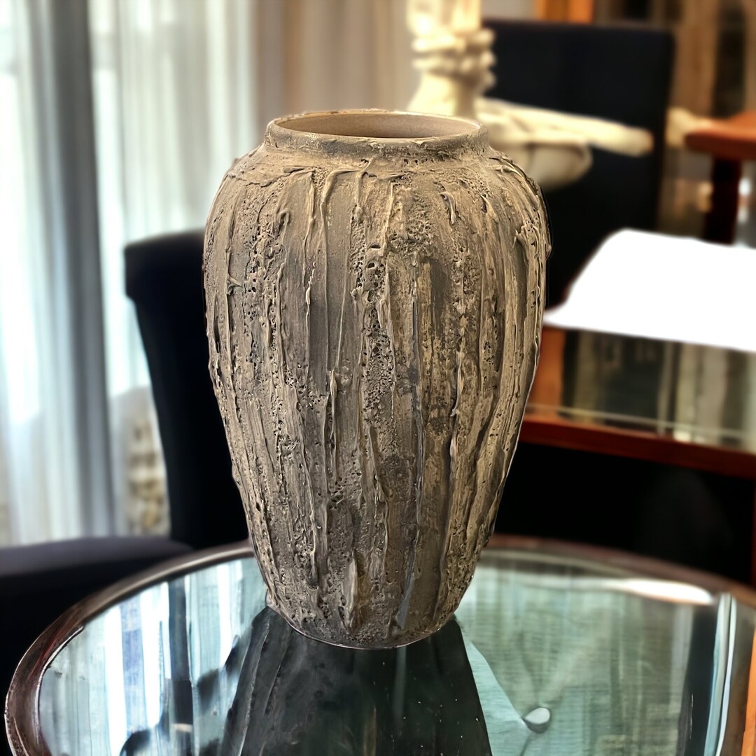 Tall Vase, Distress Vase Handmade Vase, Ceramic Vase, Beige and Brown