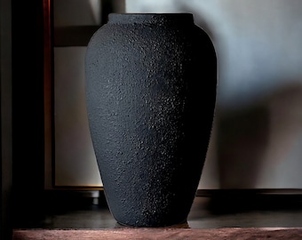 Black  texture tall vase, handmade vase, ceramic vase