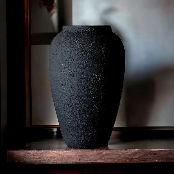 Black  texture tall vase, handmade vase, ceramic vase