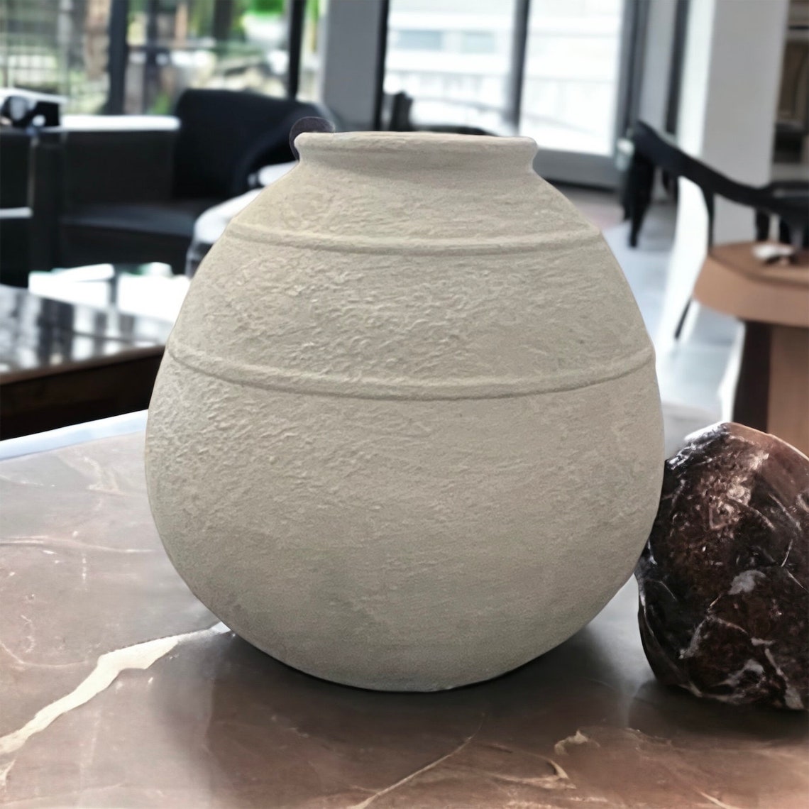 White Texture Distress Oval Vase Handmade Made Ceramic Etsy