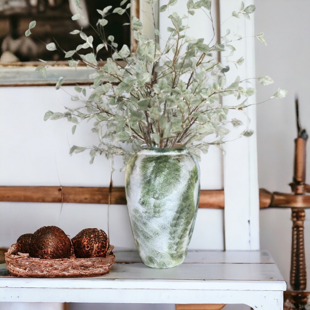 Green Earth White Vase, Handmade Vase, Ceramic Vase - Etsy