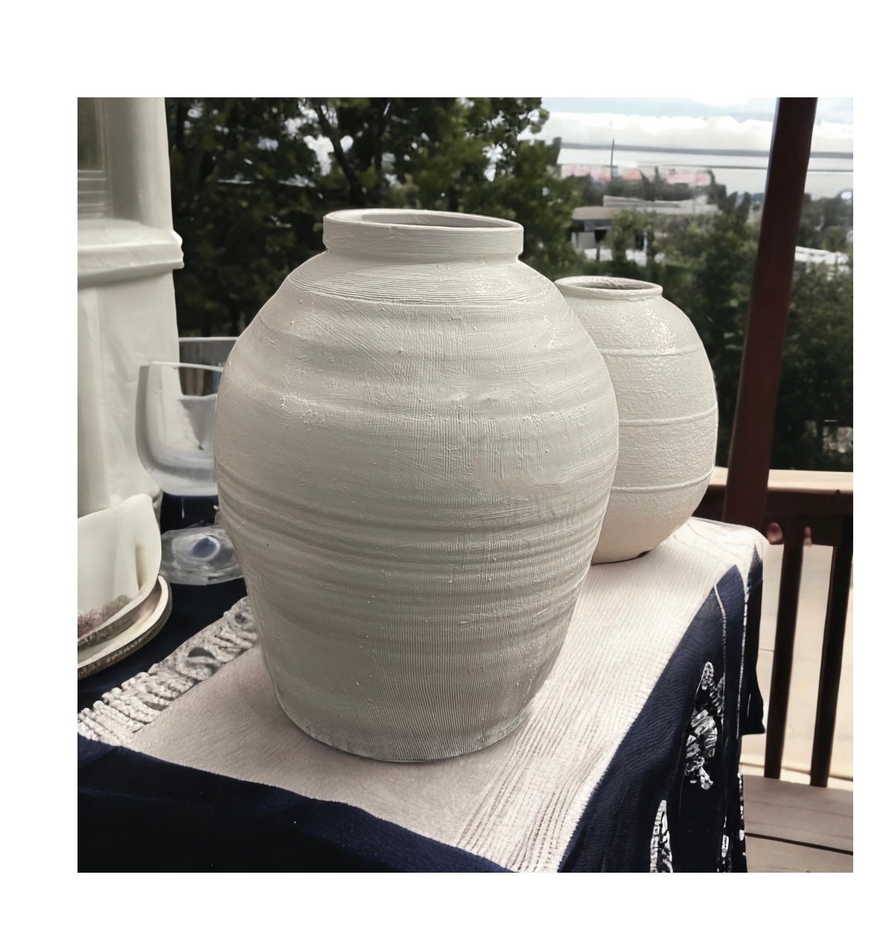 White Dented Texture Distress Vase Oval Vase White Vase Etsy