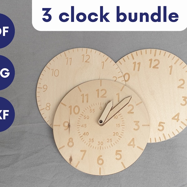 Wooden learning clock for kids, Laser cut toy files, Laser file educational svg, Laser cut montessori clock files, Montessori toys laser cut