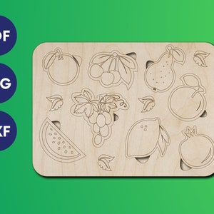 Fruit puzzle for kids, Laser cut toy files, Laser file educational svg, Laser cut montessori files, Montessori toys laser cut files