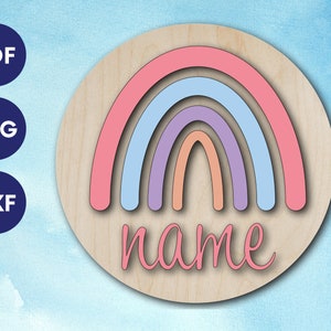 Rainbow name sign for door kids,  Laser cut file name sign svg, name sign files, digital door signs, laser files name svg, instant download