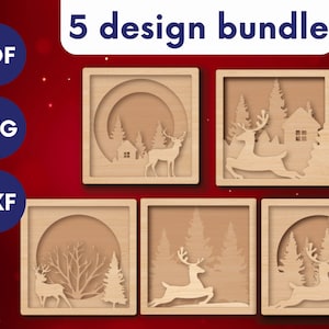 Lasergesneden kerstversieringen Bundel Rendieren lasergesneden bestand, Kerstdecoratie laserbestanden Kerstmis, Houten kerstornament svg-bestand