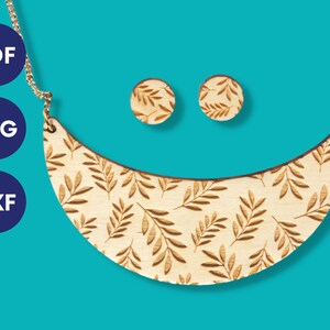 Leaves pattern wood laser jewelry, laser necklace file, laser cut necklace svg, glowforge necklace, glowforge earring svg, laser jewelry svg