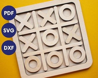 Tic Tac Toe laser file, tic tac toe svg laser cut file, lasercut wooden noughts and crosses, X&#39;s and O&#39;s board game, instant download