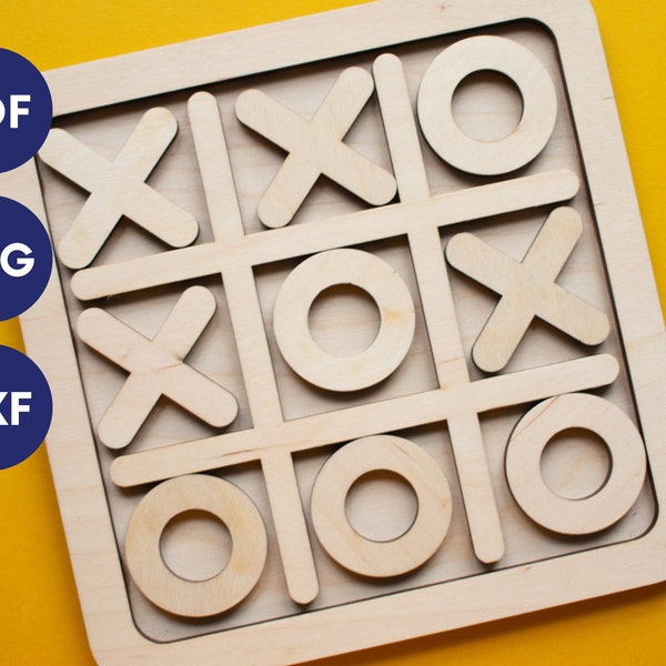 Tic Tac Toe laser file, tic tac toe svg laser cut file, lasercut wooden noughts and crosses, X's and O's board game, instant download