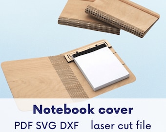 Plantilla láser de cubierta de cuaderno de corte láser, Svg de cuaderno láser, Svg de cubierta de cuaderno de madera, Archivo de cuaderno láser, Bisagra en vivo svg