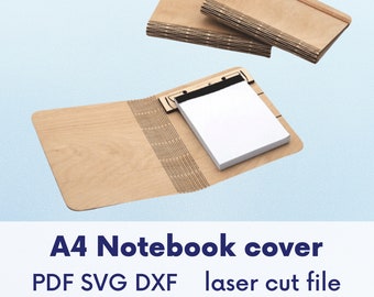 Plantilla para tapa de cuaderno cortada con láser, plantilla para tapa de cuaderno cortada con láser, plantilla para tapa de cuaderno de madera cortada con láser, archivo para tapa de cuaderno cortado con láser, svg con bisagra activa