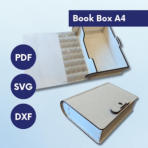 Caixa de livros SVG - Caixa de armazenamento de madeira cortada a laser com trava - Arquivos Glowforge para lembranças A5, A6, A4 - Caixa de armazenamento SVG para xTool Lightburn