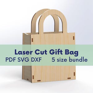 modelo de sacola de presente cortada a laser svg, sacola cortada a laser dxf, bolsa de madeira cortada a laser, arquivo de bolsa a laser, pacote de arquivos de corte a laser dxf para bolsa de madeira