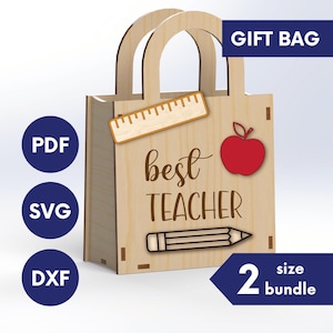 Best teacher laser cut gift bag template svg, laser cut bag dxf, wooden purse laser cut bag, back to school laser, dxf laser cut files