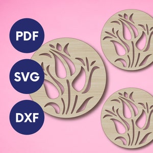 Tulip coaster Floral coaster svg file, laser cut coaster files, coaster laser cut files, coaster design svg, Glowforge Instant download
