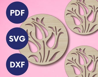 Tulpen Untersetzer Floral Untersetzer svg-Datei, Laser-cut Untersetzer Dateien, Untersetzer Laser-cut-Dateien, Untersetzer Design svg, Glowforge Instant download