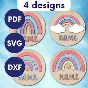 Rainbow name sign for door kids,  Laser cut file name sign svg, name sign files, digital door signs, laser files name svg, instant download