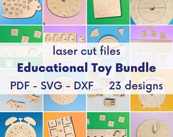 Lasercut Montessori toys bundle, Wooden learning clock for kids, Laser cut toy files, Laser file educational svg, Laser cut montessori files