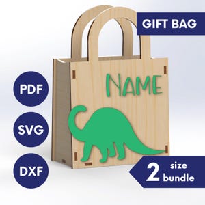 Dinosaur laser cut gift bag template svg, laser cut bag dxf, wooden purse laser cut bag, laser purse file, handbag dxf laser cut files