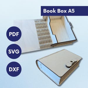 Caixa de livros SVG - Caixa de armazenamento de madeira cortada a laser com trava - Arquivos Glowforge para lembranças A5 e A6 - Caixa de armazenamento SVG para xTool Lightburn