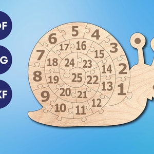 Schnecken Zahlen Puzzle für Kinder, Laser geschnitten Spielzeugdateien, Laser geschnitten Dateien, Laserschneiden Montessori Dateien, Montessori Spielzeug Laserschnittdateien