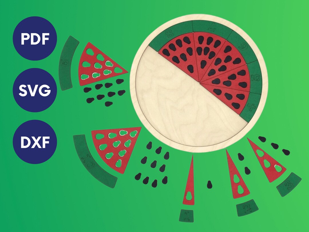 Watermelon Math Puzzle Laser Cut File, Laser Cut Puzzle File, Wood Math