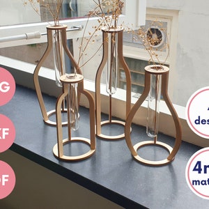 Set di quattro minimalisti Test Tube Vase svg, file tagliati al laser SVG PDF DXF, file di taglio per la propagazione del titolare del taglio delle piante, Download istantaneo
