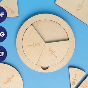 Fraction circle svg, fracciones svg, archivos de juguete de corte láser, archivo láser educativo svg, juguetes Montessori cortados con láser, archivo de corte láser de matemáticas