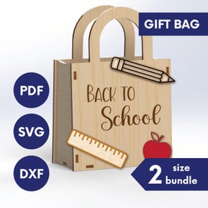 Back to School laser cut gift bag template svg, laser cut bag dxf, wooden purse laser cut bag, laser purse file, handbag dxf laser cut files