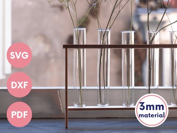 Hydrophonic station, test tube vase, laser cut files SVG/PDF/DXF, modern plant cutting propagation holder, glowforge, instant download